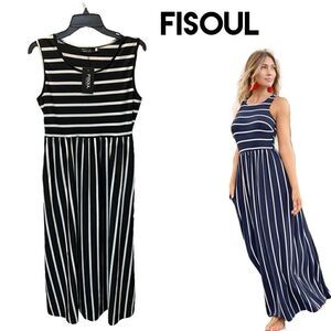 NWT Fisoul black/ White striped casual sleeveless dress with pockets sz M